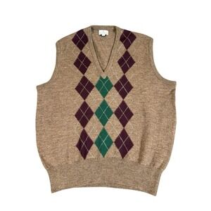 Vintage 1950s 1960s Neiman Marcus Argyle Sweater Vest Yellow Shetland Wool XL‎